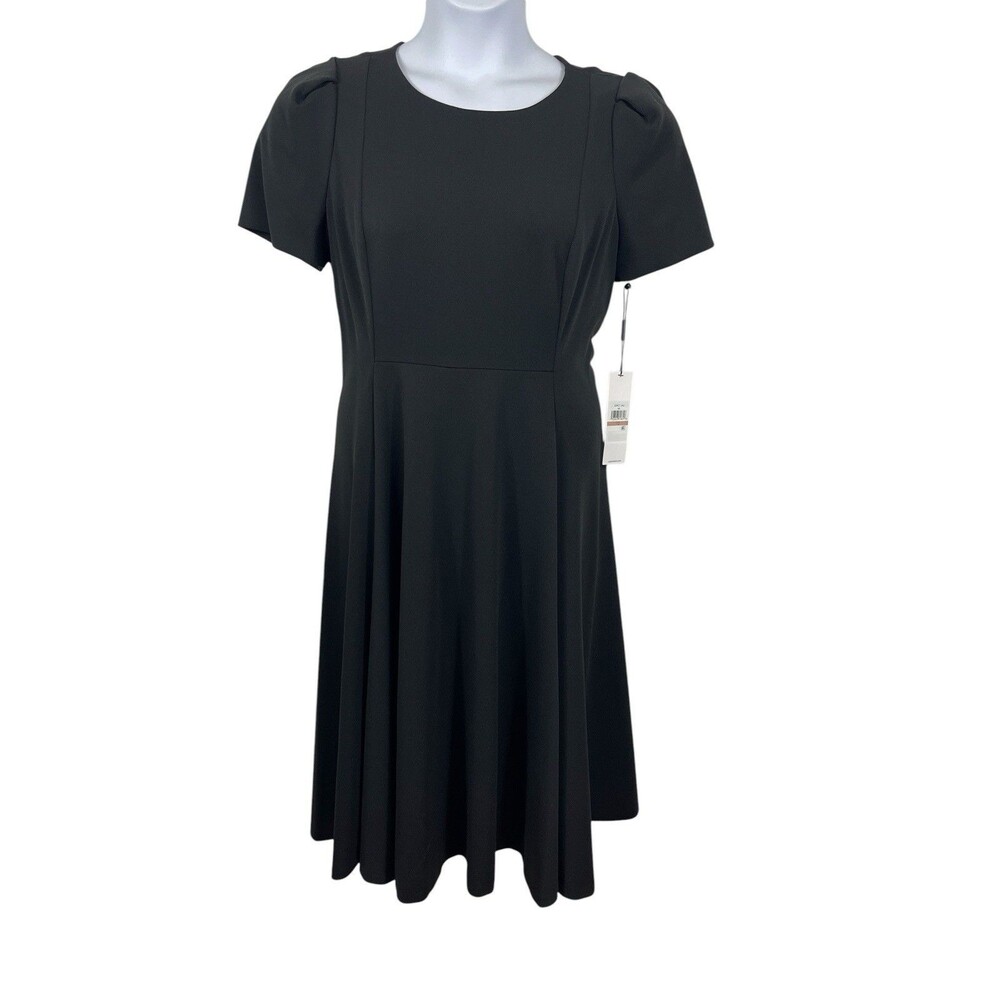 Calvin Klein Women’s 12 Black Fit & Flare Dress Short Sleeve Career NWT Capsule